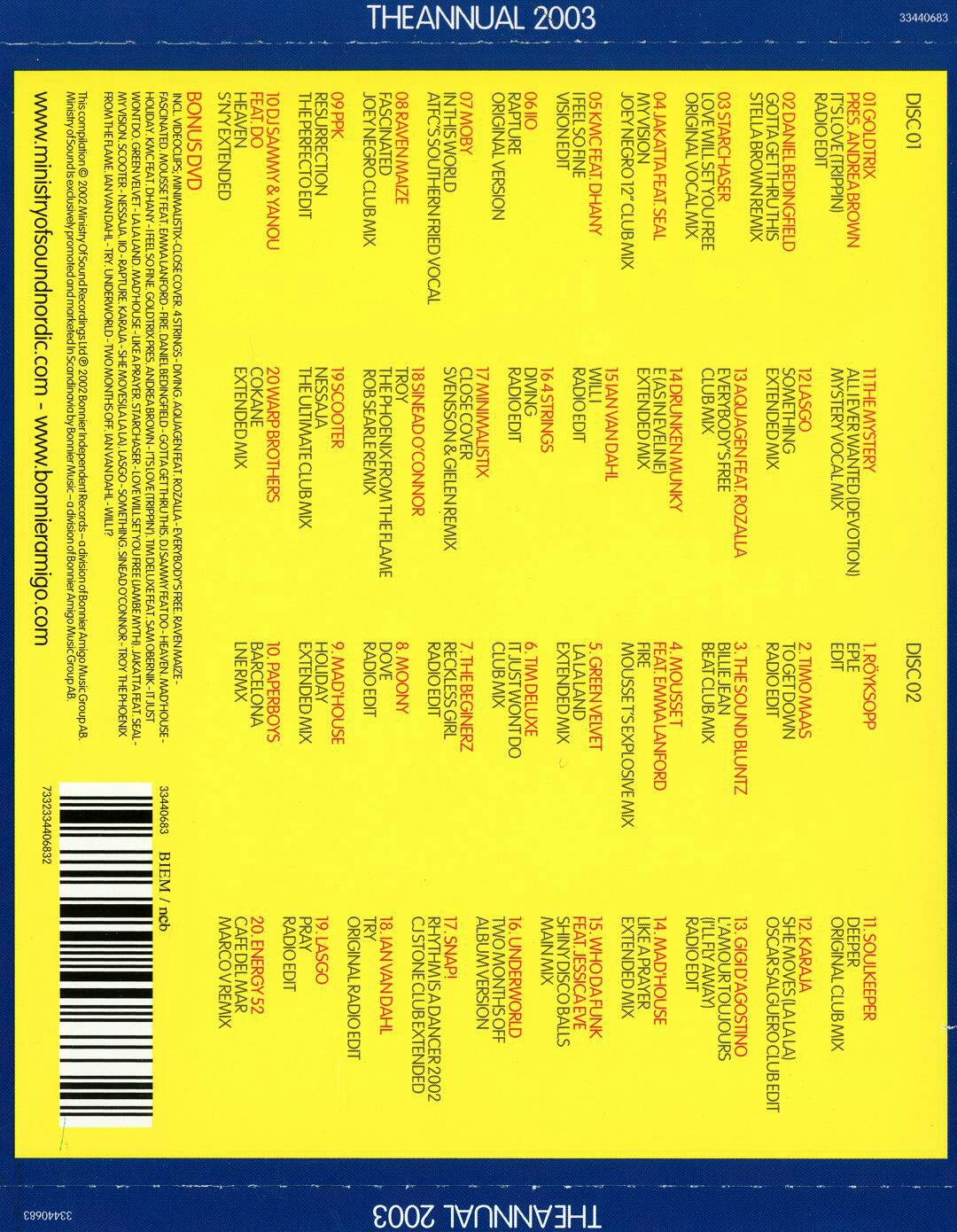 The Annual 2003 - Ministry Of Sound (CD) music collectible [Barcode 7332334406832] - Main Image 2