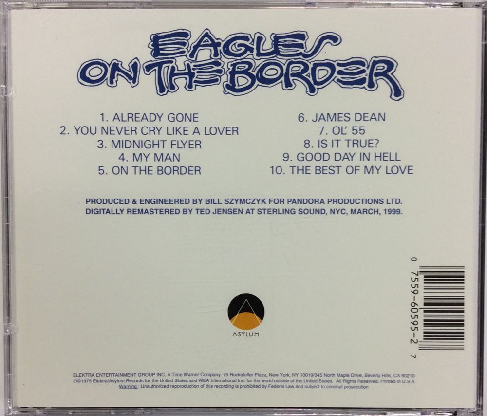 On The Border - Eagles (CD - 40) music collectible [Barcode 075596059527] - Main Image 3