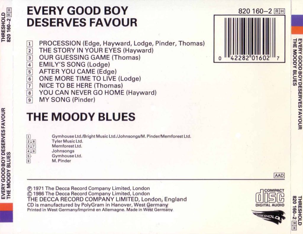 Every Good Boy Deserves Favour - Moody Blues (CD) music collectible [Barcode 042282016027] - Main Image 2