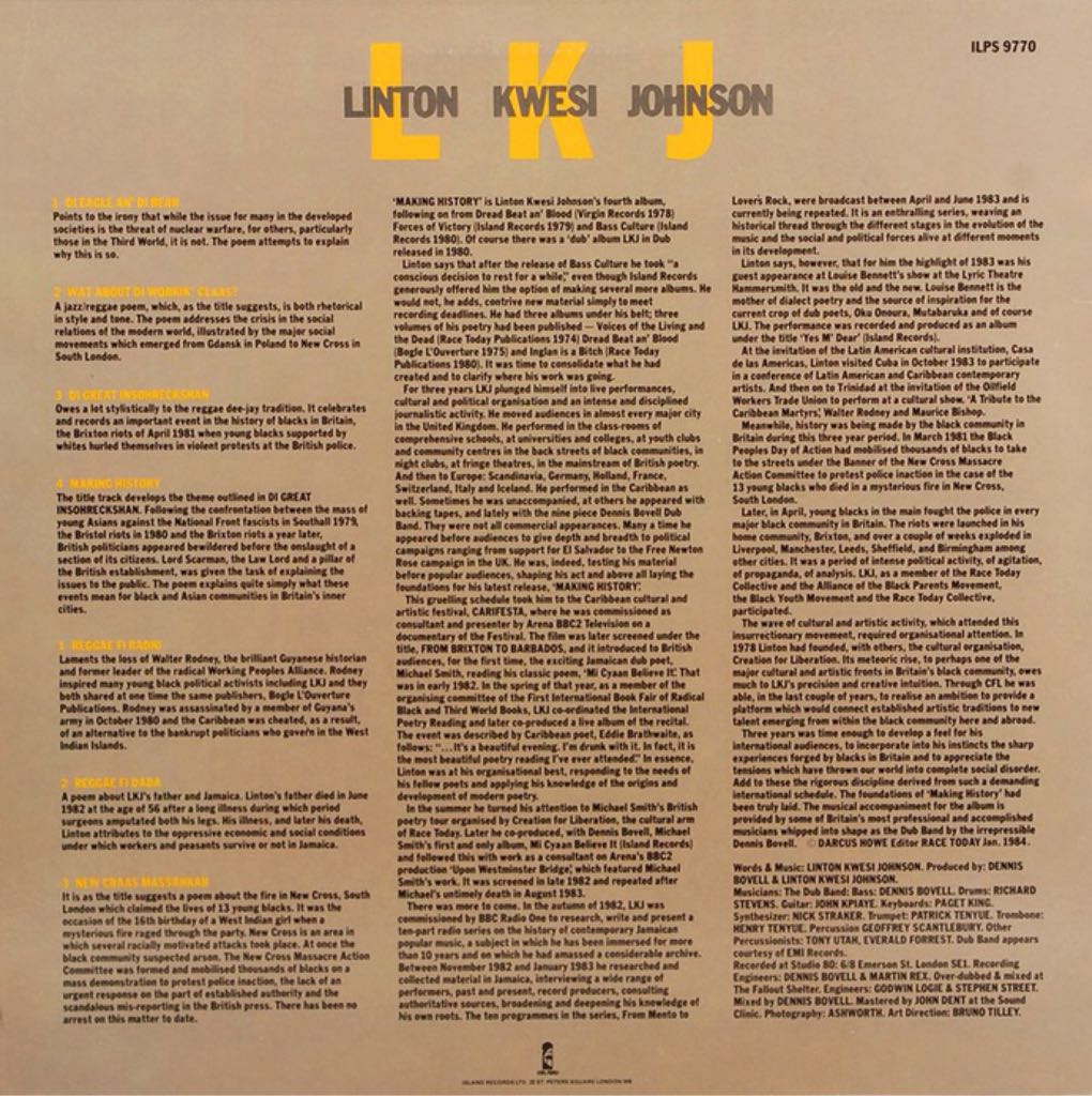 Making History - Linton Kwesi Johnson (CD) music collectible [Barcode 016253977020] - Main Image 2