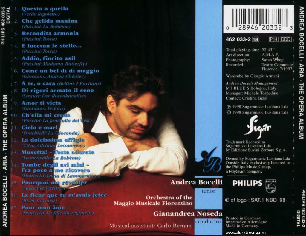 Aria - Andrea Bocelli (CD - 53) music collectible [Barcode 028946203323] - Main Image 2
