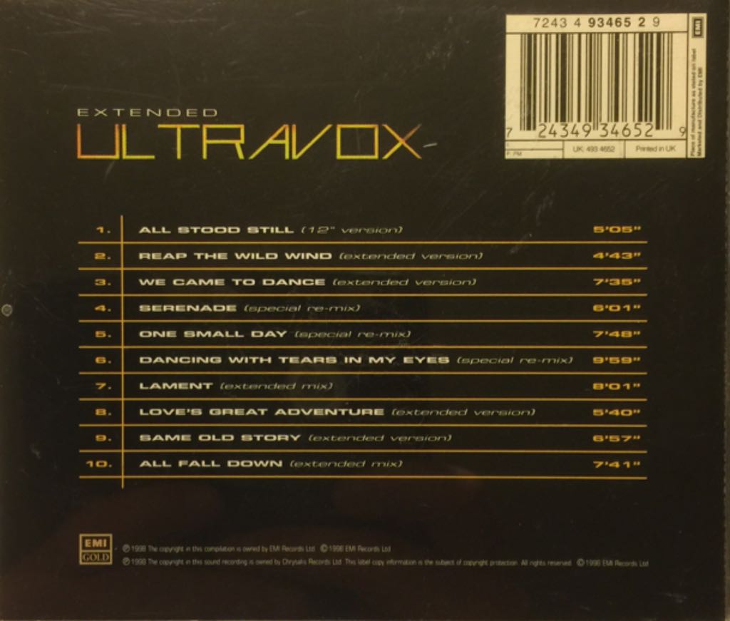 Extended A Collection Of 12” Remixes - Ultravox (CD) music collectible [Barcode 724349346529] - Main Image 2