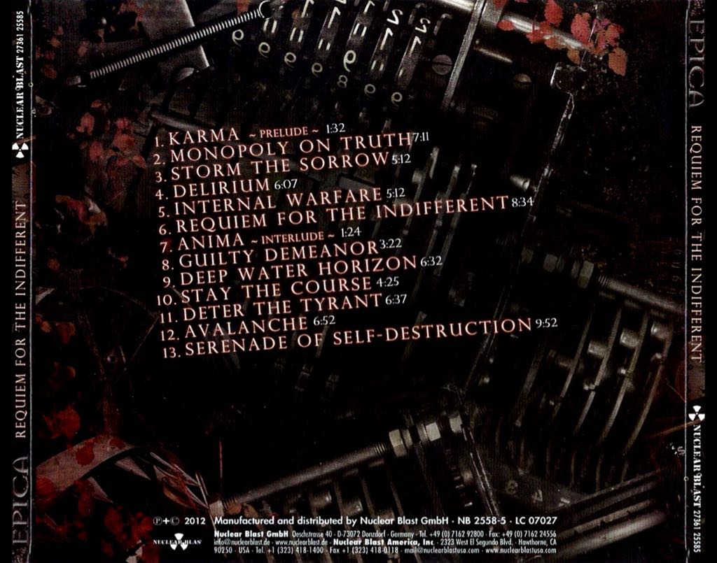 Requiem For The Indifferent - Epica (CD - 82) music collectible [Barcode 727361255800] - Main Image 2