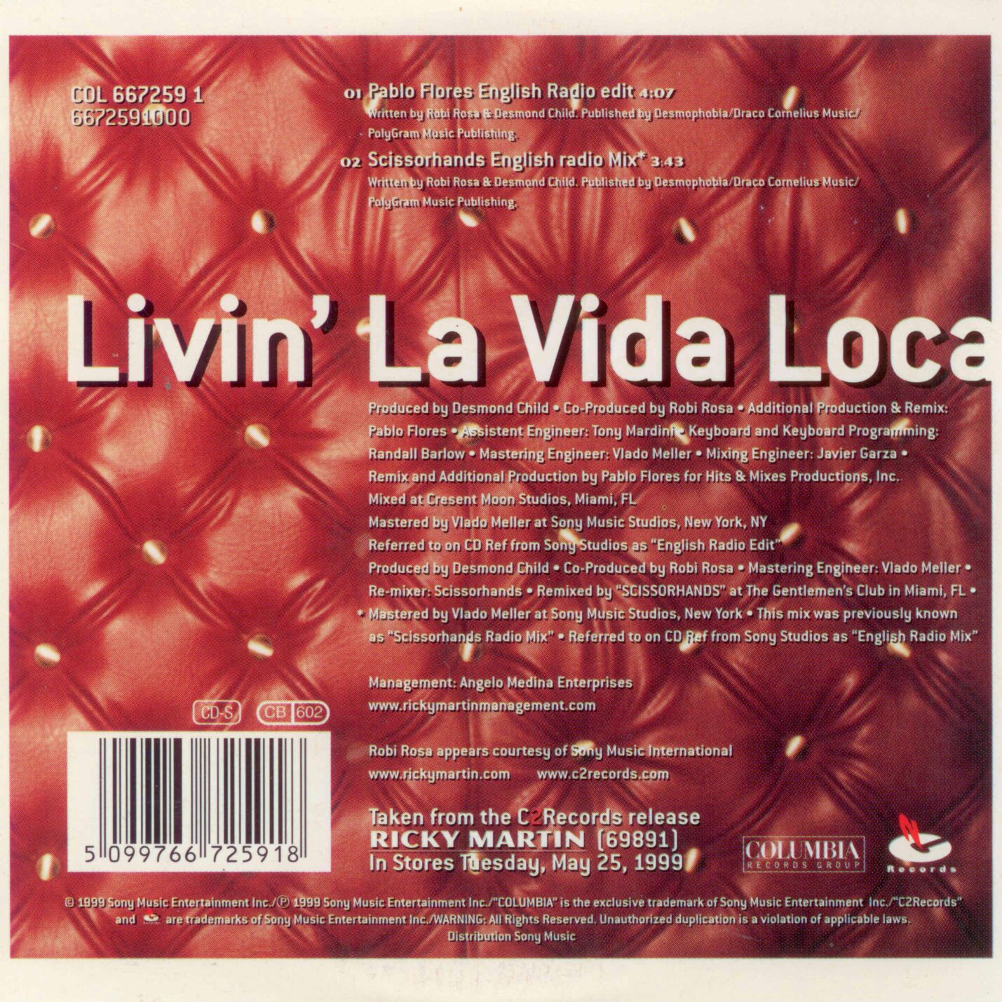 Livin’ La Vida Loca - Ricky Martin (CD) music collectible [Barcode 5099766725918] - Main Image 2