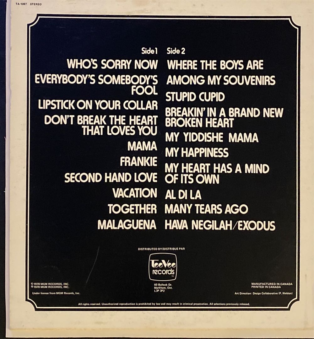 20 Favourites - Francis, Connie (12”) music collectible - Main Image 2