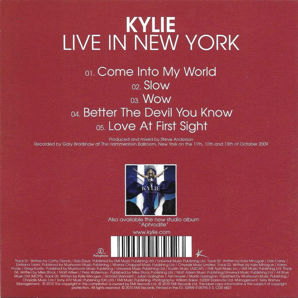 Live In New York - Kylie Minogue (CD) music collectible [Barcode 5099990579523] - Main Image 2