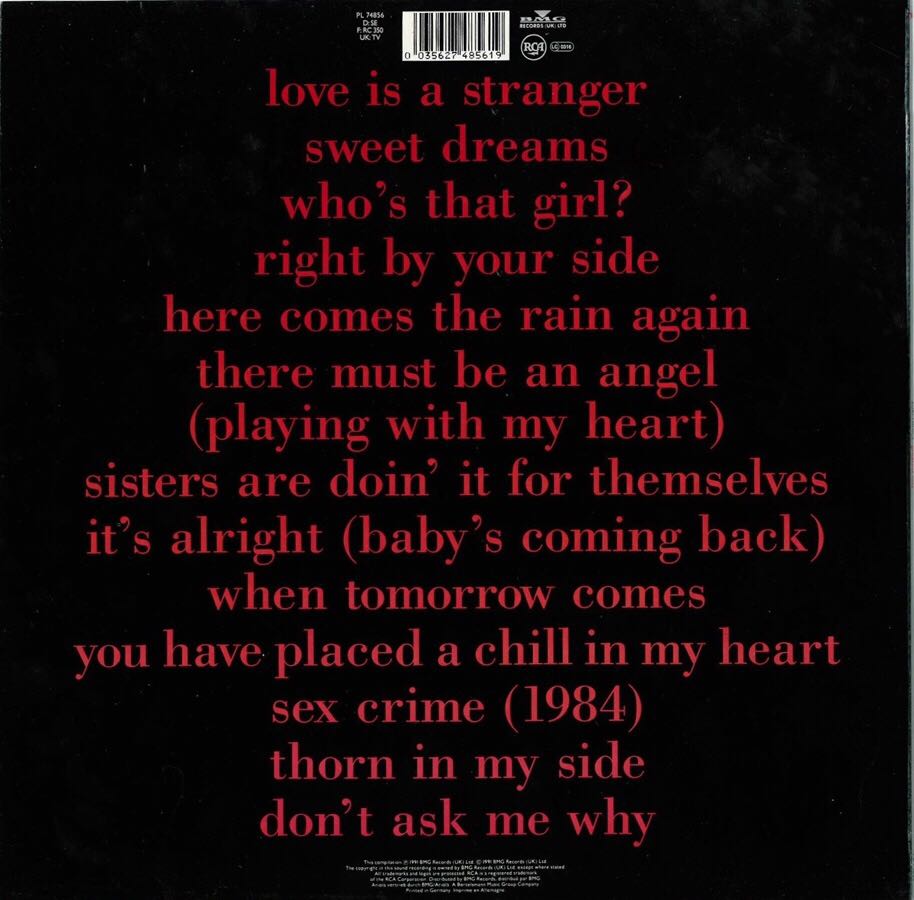 Greatest Hits - Eurythmics (12” - 63) music collectible [Barcode 035627485619] - Main Image 2