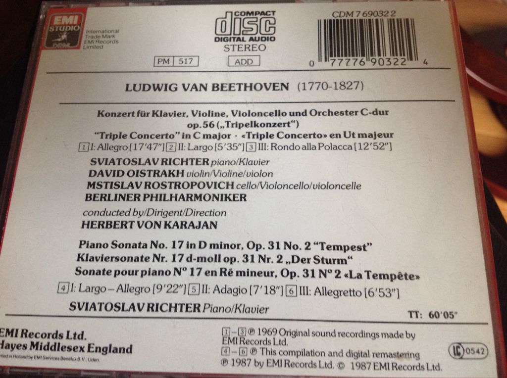 Triple Concerto - Beethoven (CD - 60) music collectible [Barcode 011116903284] - Main Image 2