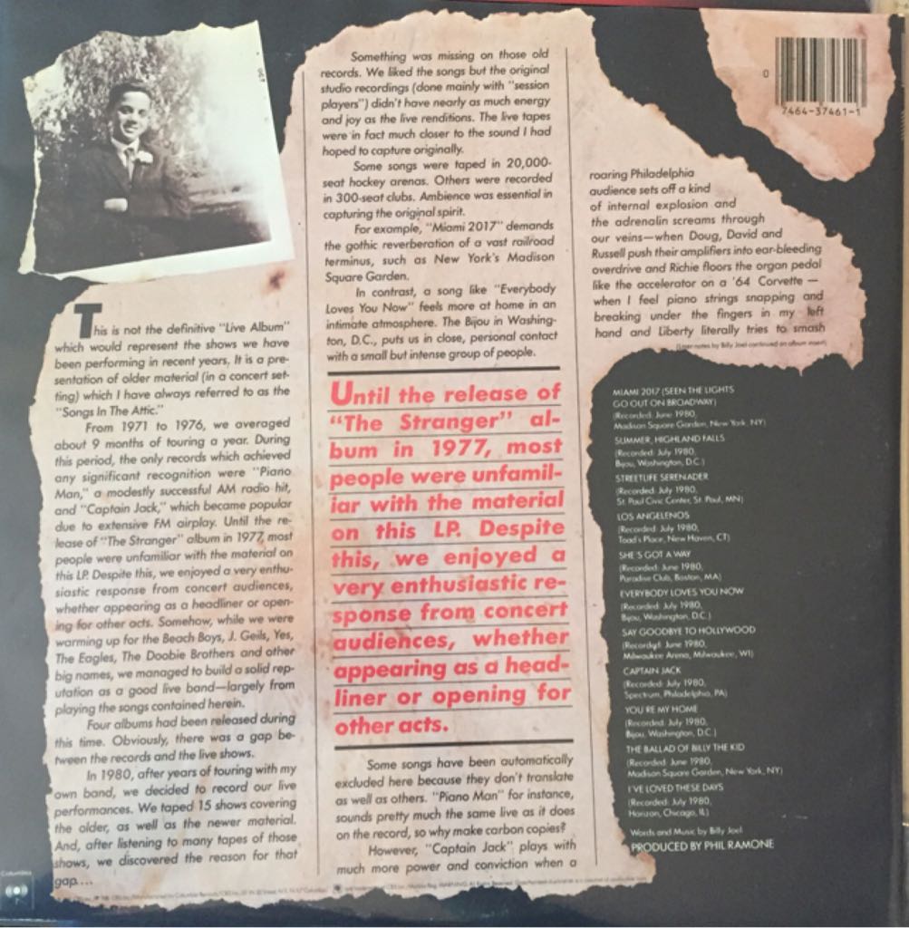 Songs In The Attic - Joel, Billy (12”) music collectible - Main Image 2