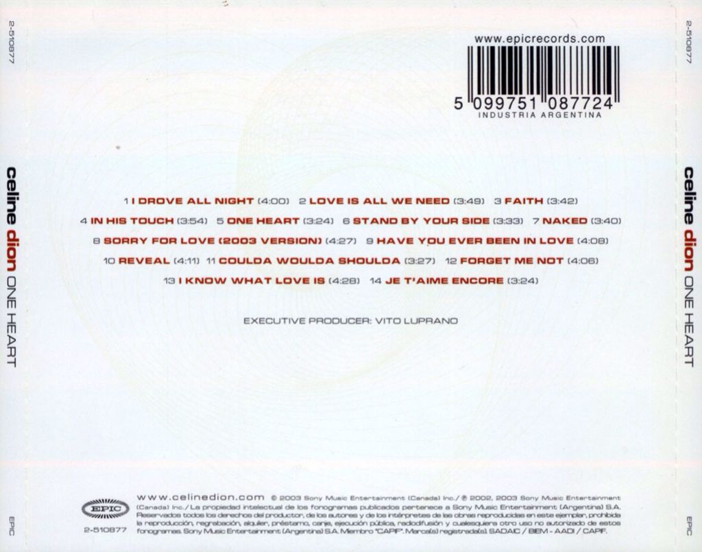 One Heart - Celine Dion (CD - 54) music collectible [Barcode 5099751087724] - Main Image 2