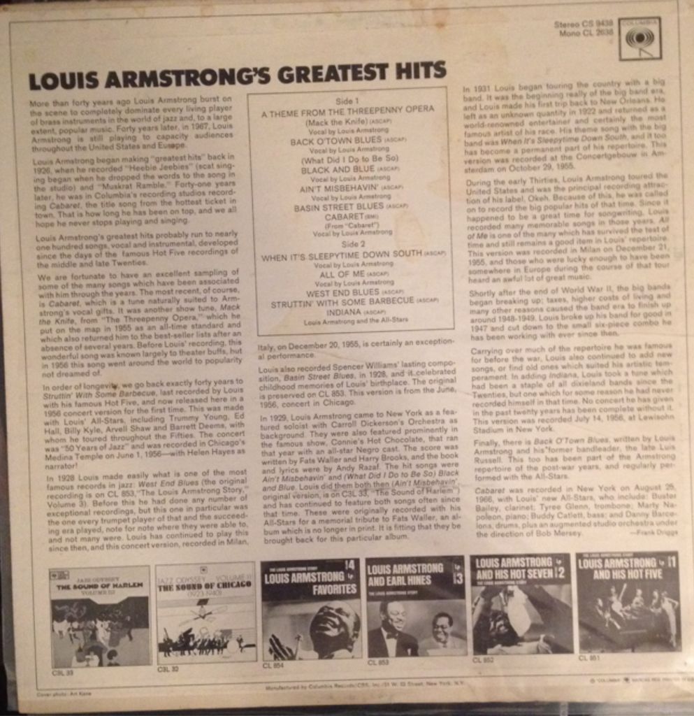 Louis Armstrong’s Greatest Hits - Louis Armstrong (12”) music collectible - Main Image 2