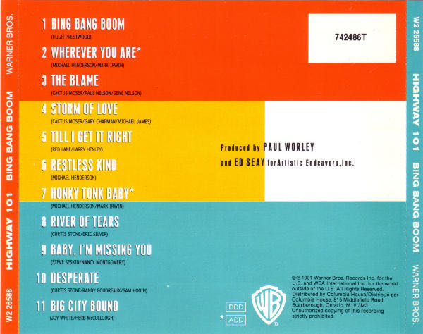 Bing Bang Boom - Highway 101 (CD) music collectible [Barcode 075992658829] - Main Image 2