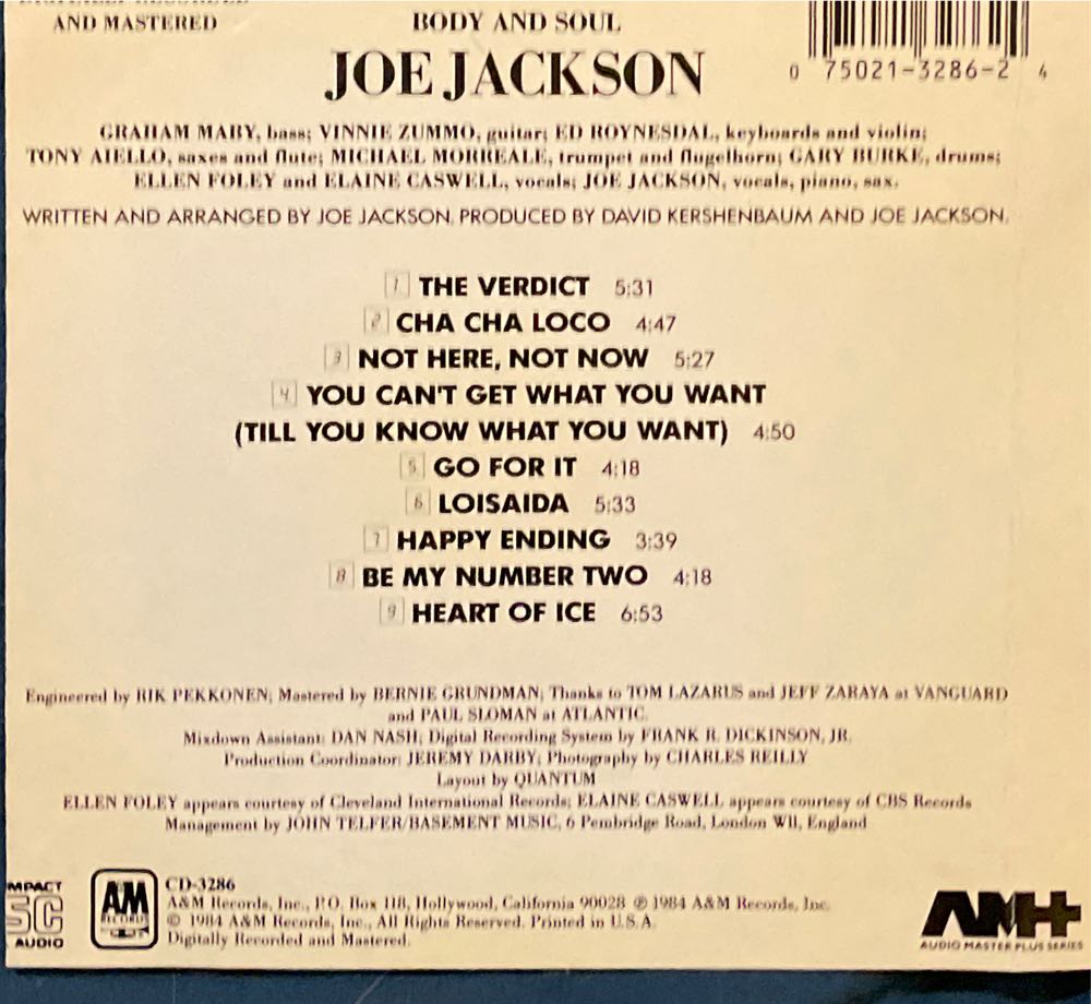 Body And Soul - Jackson, Joe (CD) music collectible [Barcode 075021328624] - Main Image 2