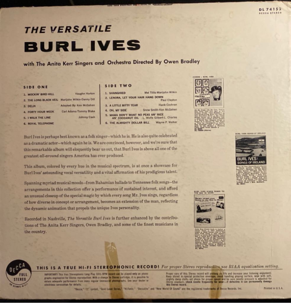 The Versatile Burl Ives - Burl Ives (12”) music collectible - Main Image 2