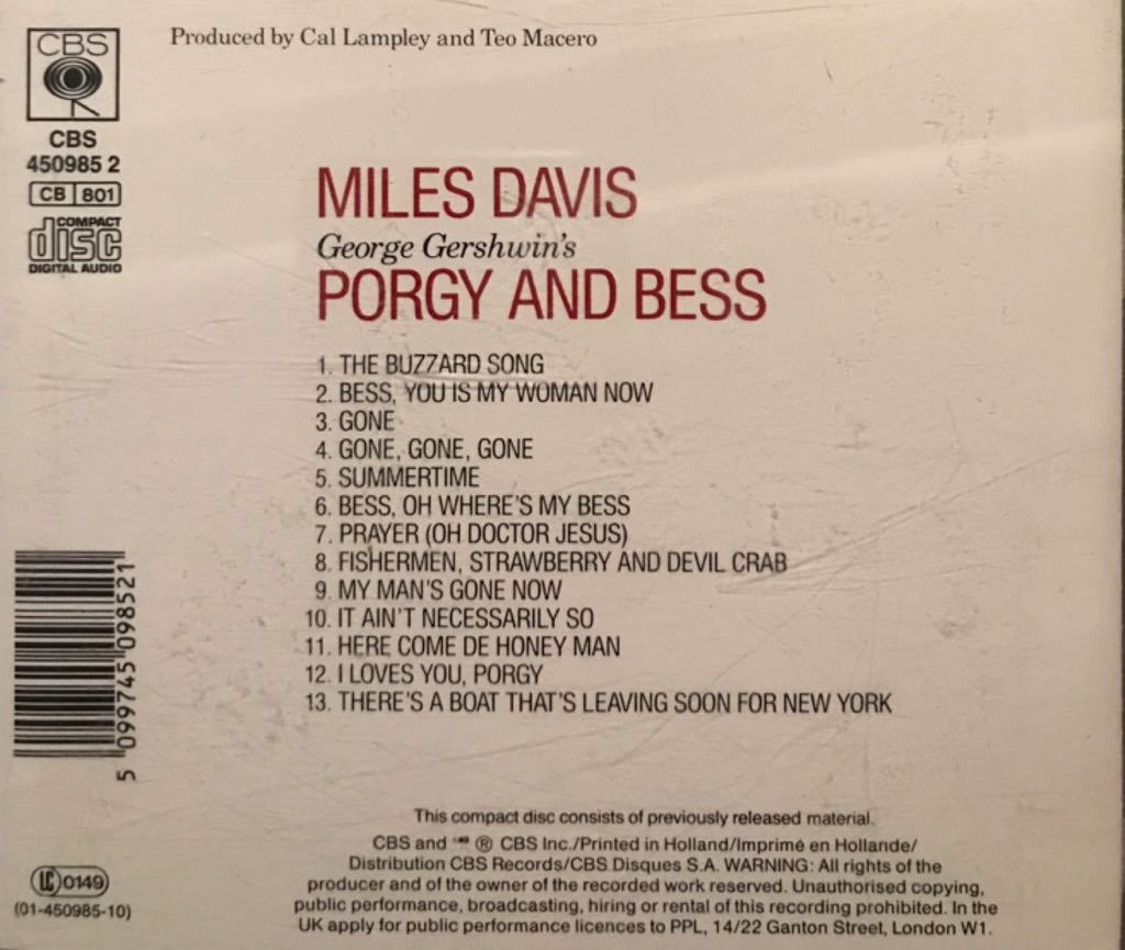 Porgy And Bess - Davis, Miles (12”) music collectible [Barcode 5099745098521] - Main Image 2