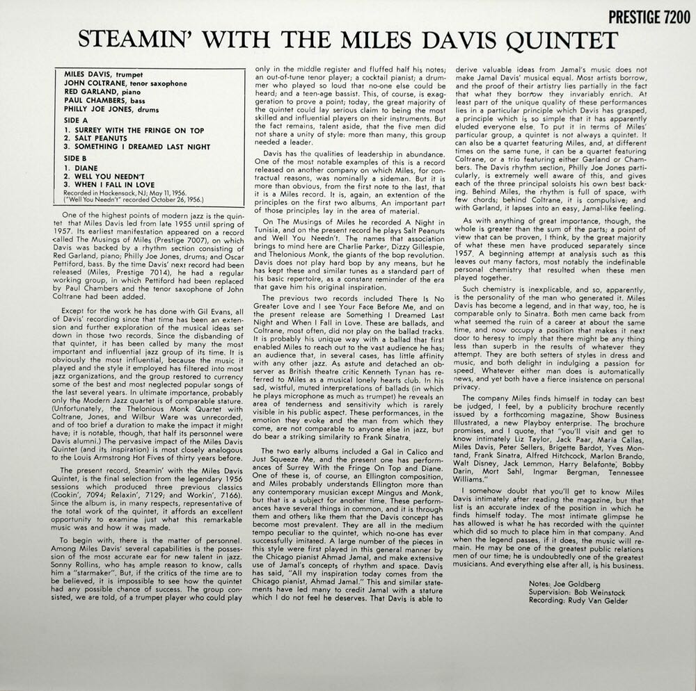 Steamin’ With The Miles Davis Quintet - Davis, Miles (12”) music collectible [Barcode 8436544170077] - Main Image 2