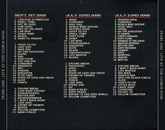 Live at the Gorge 05/06 - Pearl Jam (CD - 479:01) music collectible [Barcode 081227997878] - Main Image 2