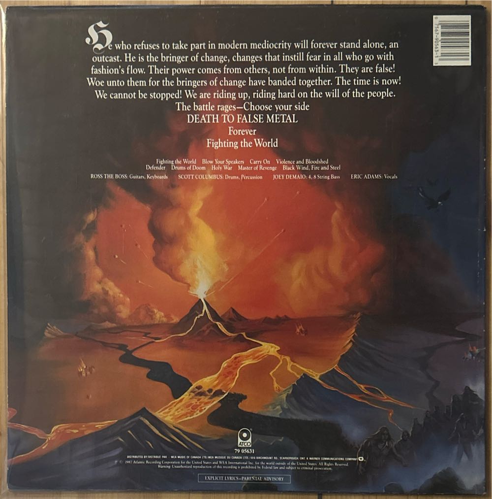 Fighting The World - Manowar (12”) music collectible [Barcode 075679056313] - Main Image 3