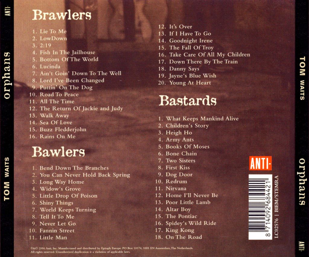 Orphans - Tom Waits (12” - 189) music collectible [Barcode 8714092667721] - Main Image 2