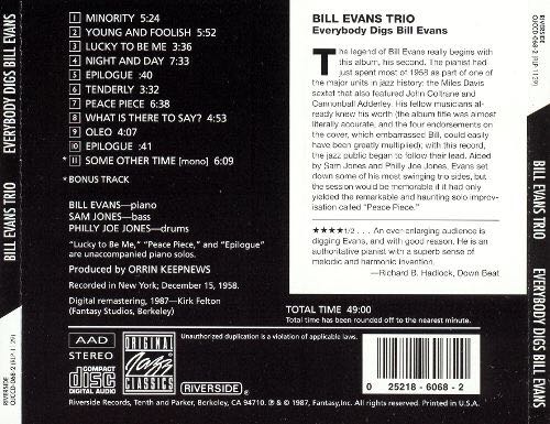 Everybody Digs Bill Evans - Bill Evans (CD) music collectible [Barcode 025218606820] - Main Image 2