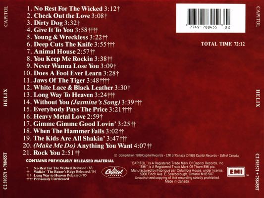 Over 60 Minutes With ... Helix - Helix (CD - 72:12) music collectible [Barcode 077779357123] - Main Image 2