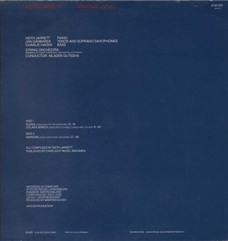 Arbour Zena - Keith Jarrett (12” - 5301) music collectible - Main Image 2