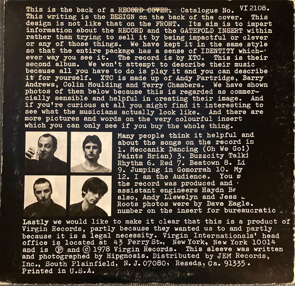 Go 2 - XTC (12”) music collectible [Barcode 633367781222] - Main Image 2