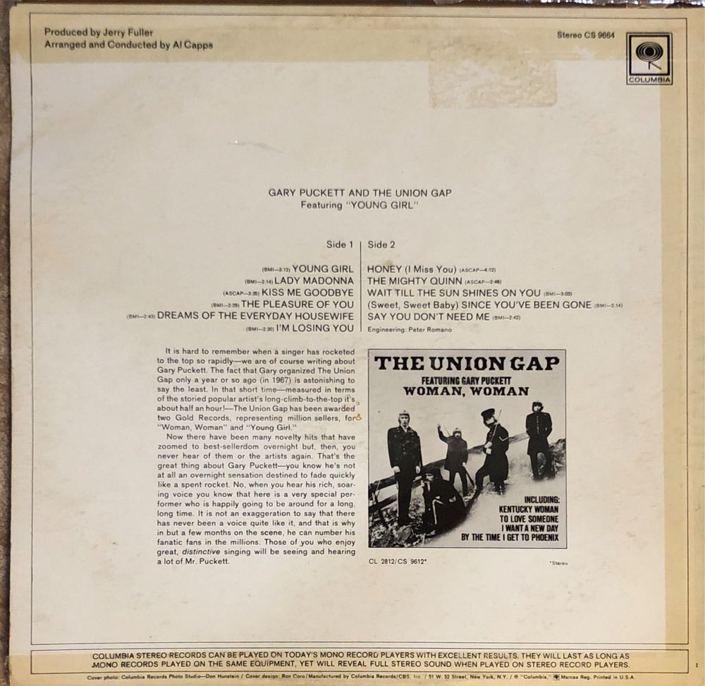 Young Girl - Gary Puckett And The Union  Gap (12”) music collectible - Main Image 2