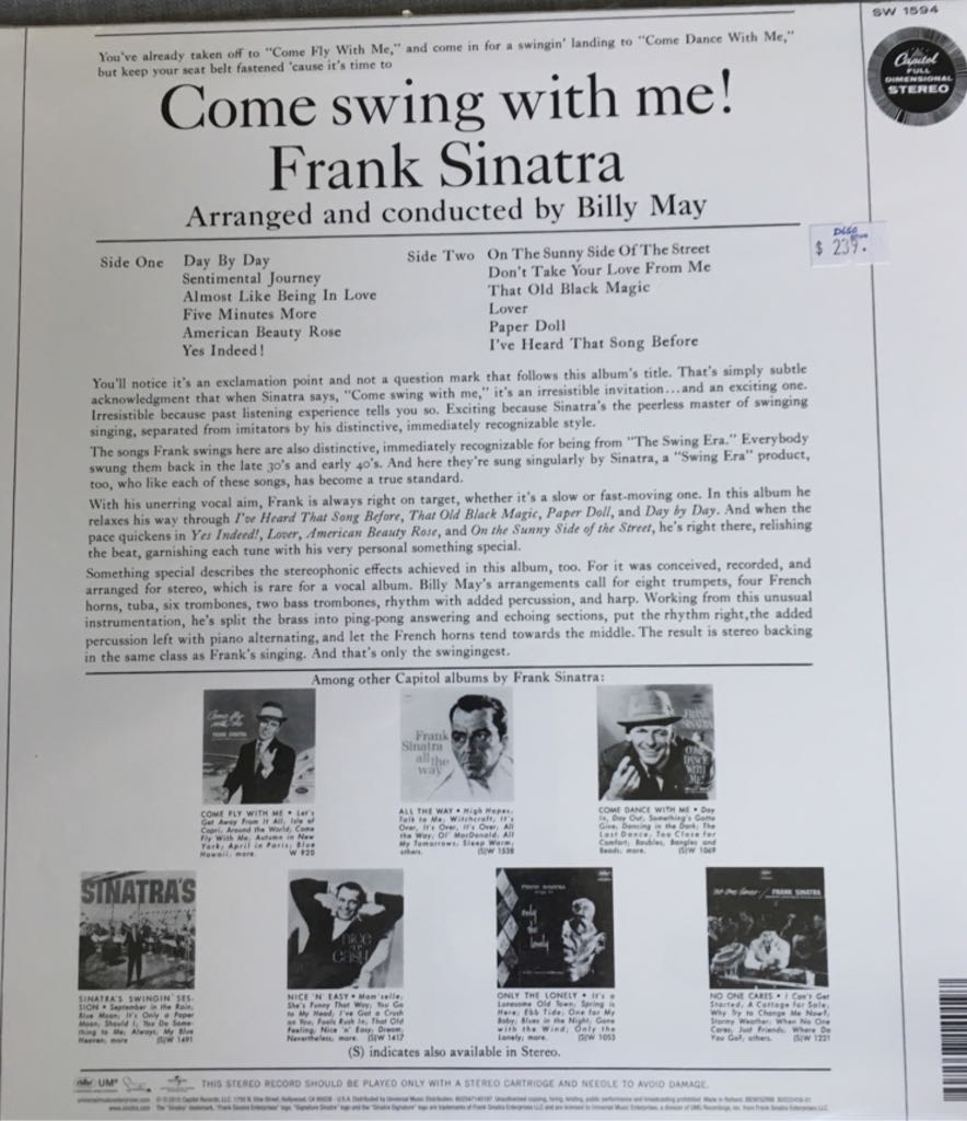 Come Swing With Me - Frank Sinatra (CD) music collectible [Barcode 602547140197] - Main Image 2
