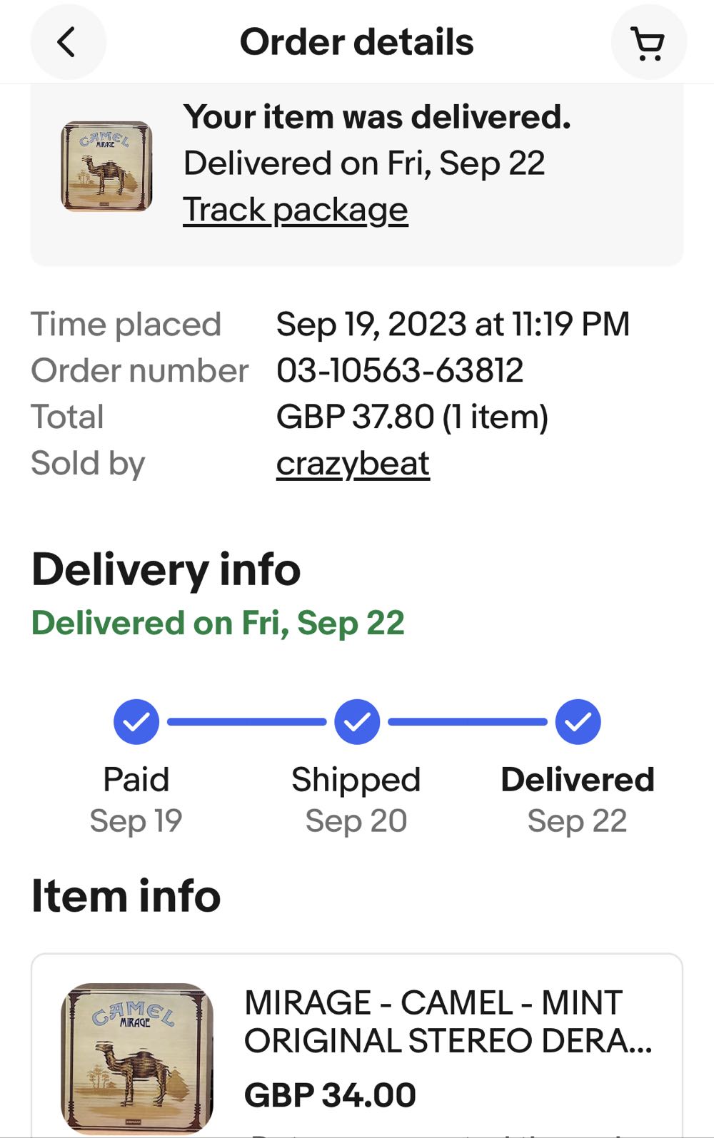 Mirage - Camel (12” - 39) music collectible - Main Image 4