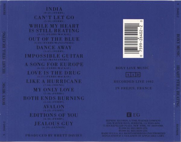 Heart Still Beating LIVE - Roxy Music (CD - 68) music collectible [Barcode 075992640220] - Main Image 2