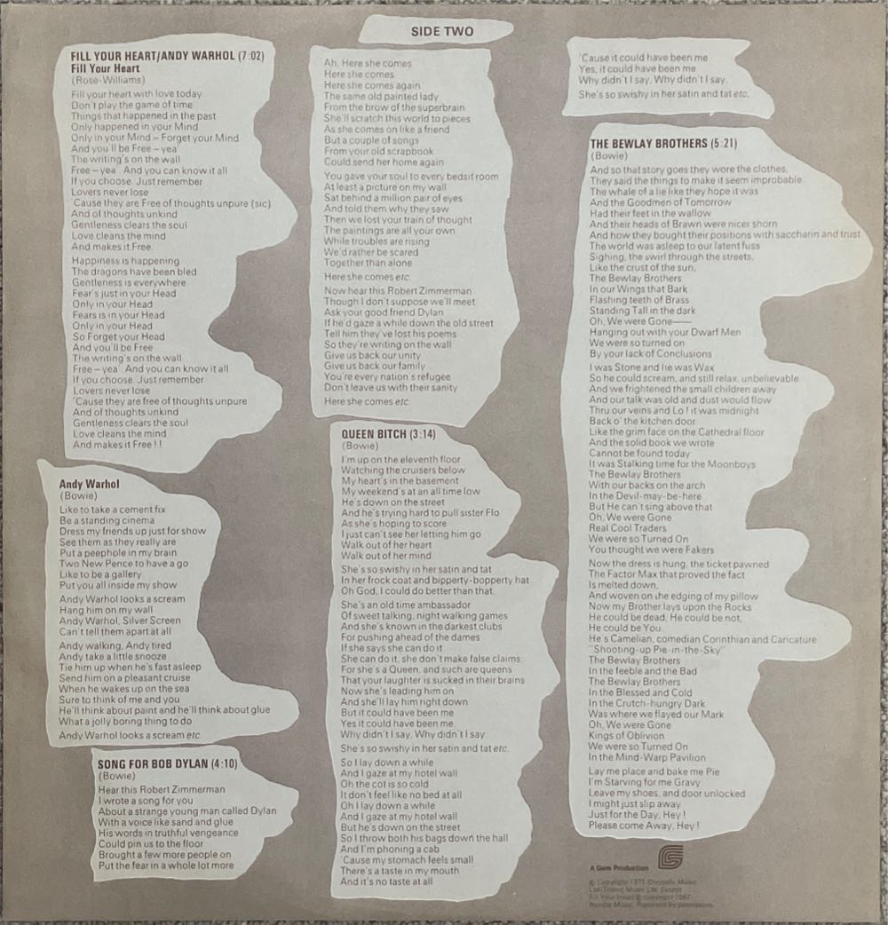 Hunky Dory - Bowie, David (12”) music collectible [Barcode 011119784316] - Main Image 4