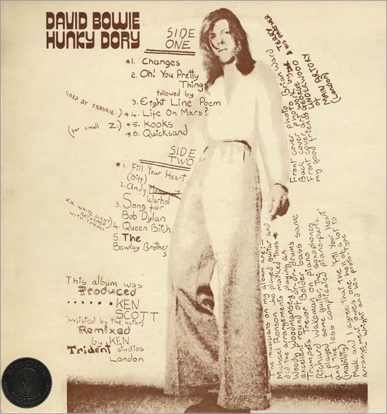 Hunky Dory - Bowie , David (12”) music collectible [Barcode 190295833923] - Main Image 2