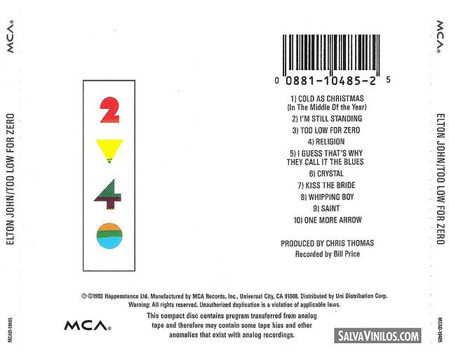 Too Low For Zero - John, Elton (CD - 4406) music collectible [Barcode 008811048525] - Main Image 2
