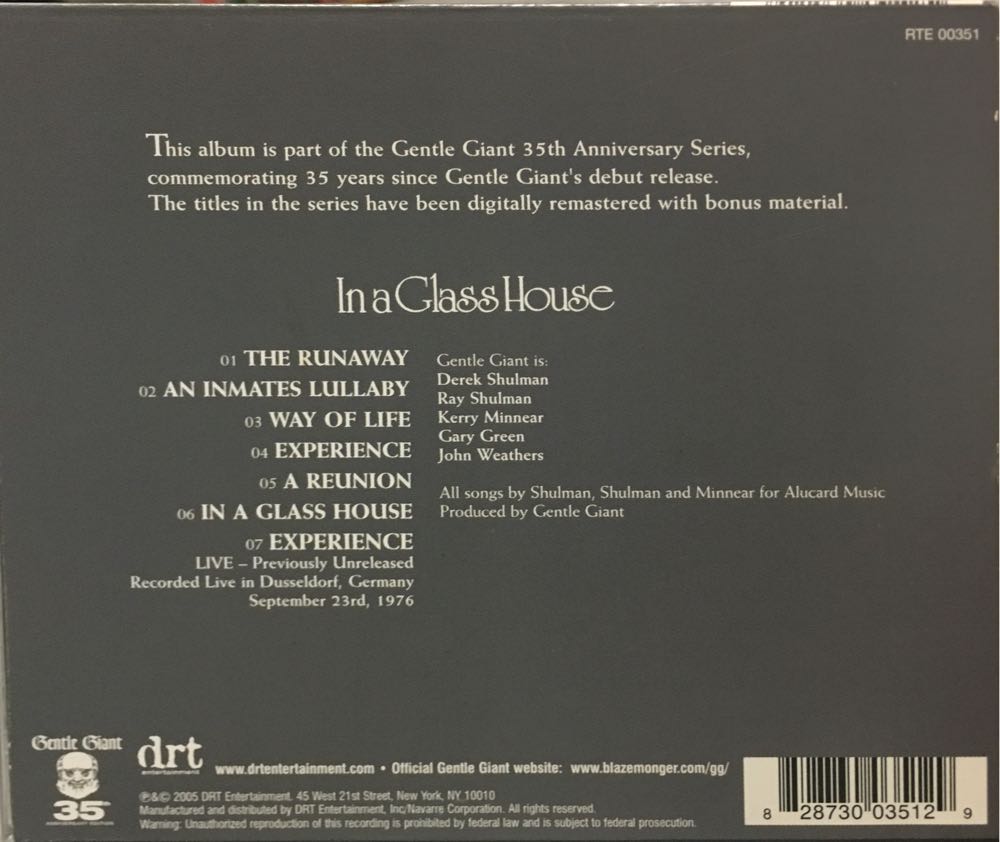 In A Glass House - Gentle Giant (CD - 48) music collectible [Barcode 828730035129] - Main Image 2