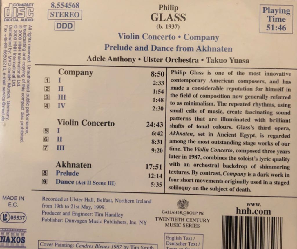 Glass: Violin Concerto - Glass, Philip (CD) music collectible [Barcode 636943456828] - Main Image 2
