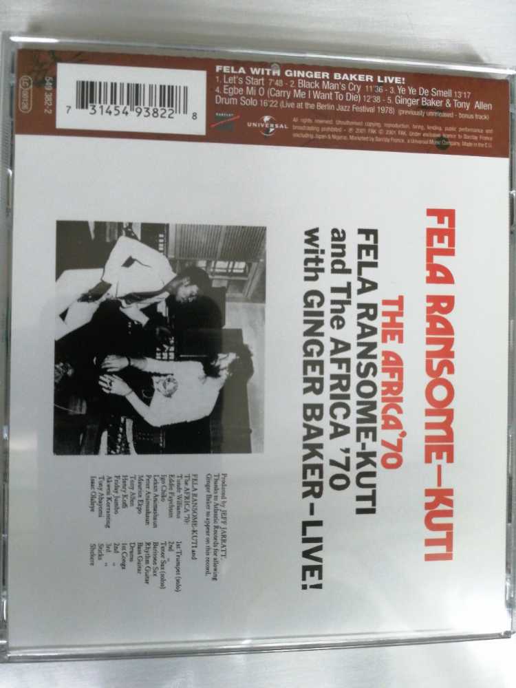 Fela With Ginger Baker Live! - Fela Kuti (CD) music collectible [Barcode 731454938228] - Main Image 2