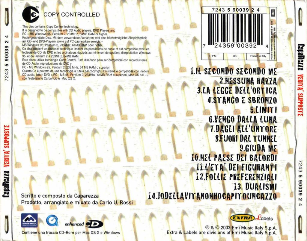 Verita Supposte - Caparezza (CD - 58) music collectible [Barcode 724359003924] - Main Image 2