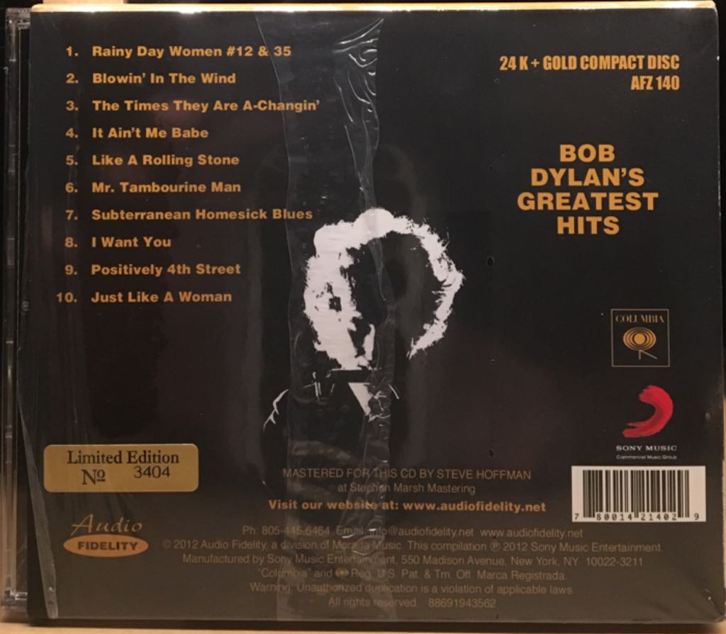 Bob Dylan’s Greatest Hits - Dylan, Bob (CD) music collectible [Barcode 780014214029] - Main Image 2