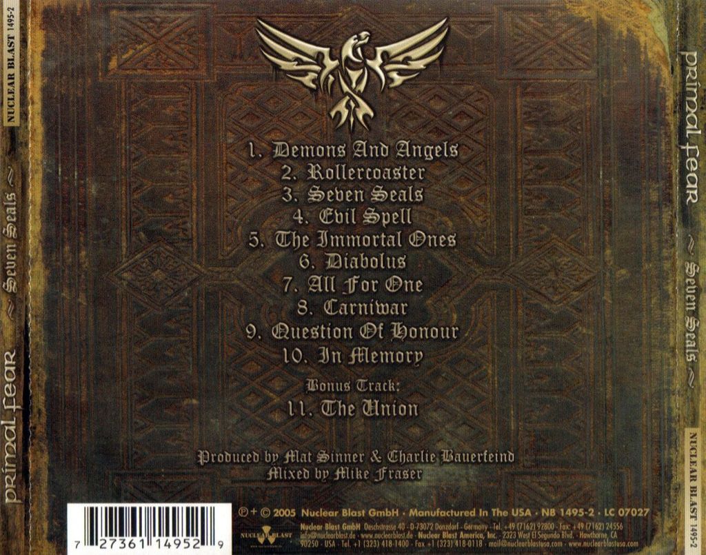 Seven Seals - Primal Fear (CD - 6412) music collectible [Barcode 727361149505] - Main Image 2
