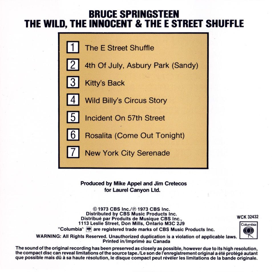The Wild, The Innocent & The E Street Shuffle - Springsteen, Bruce (12”) music collectible - Main Image 2
