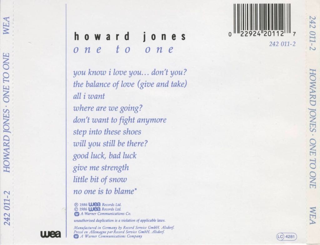One To One - Howard Jones (CD) music collectible - Main Image 2