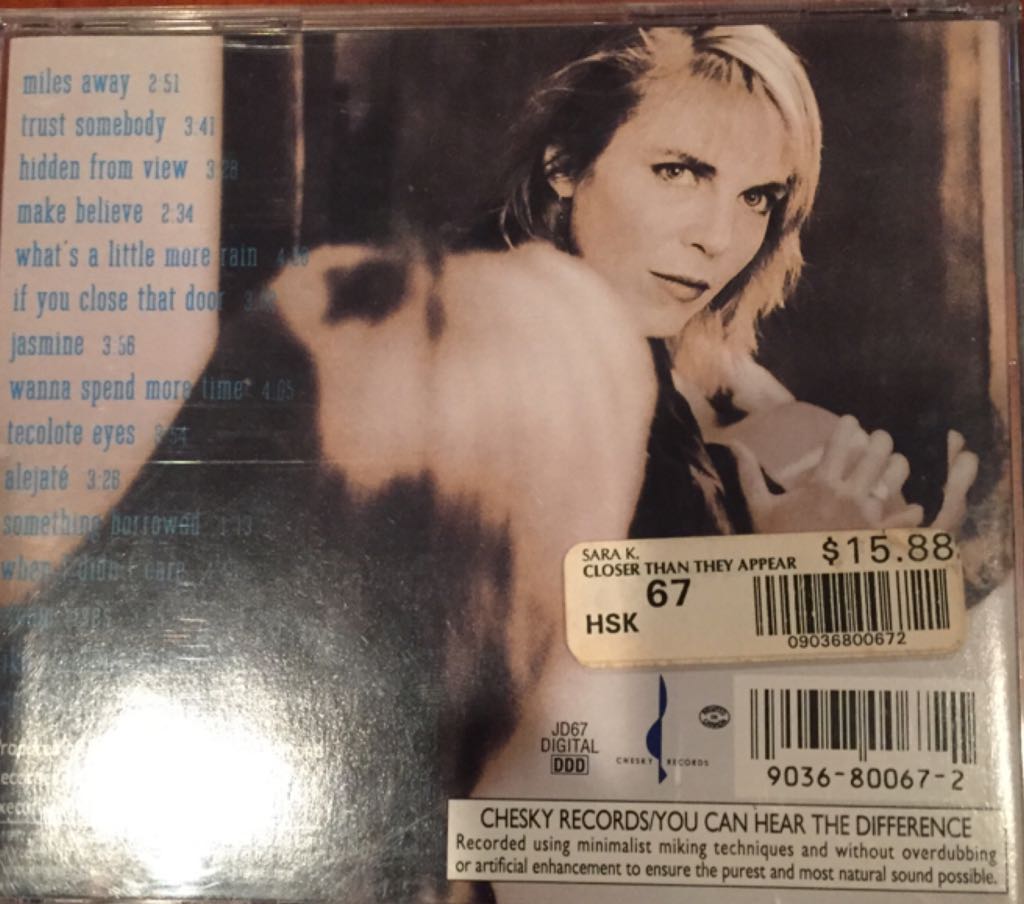 Closer Than They Appear - Sara K (CD - 53) music collectible [Barcode 090368006721] - Main Image 2