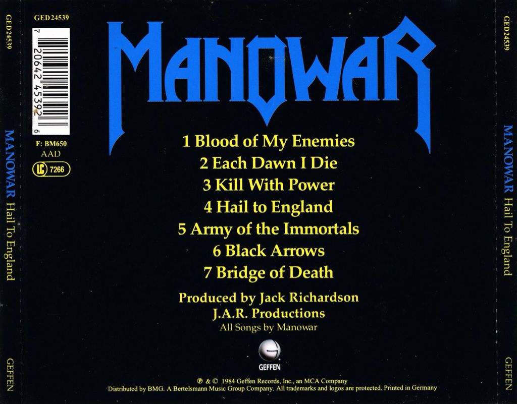 Hail To England - Manowar (CD - 33:13) music collectible [Barcode 602507005627] - Main Image 2
