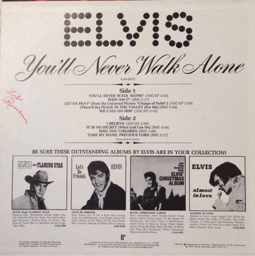 You’ll Never Walk Alone - Presley, Elvis (12”) music collectible - Main Image 2