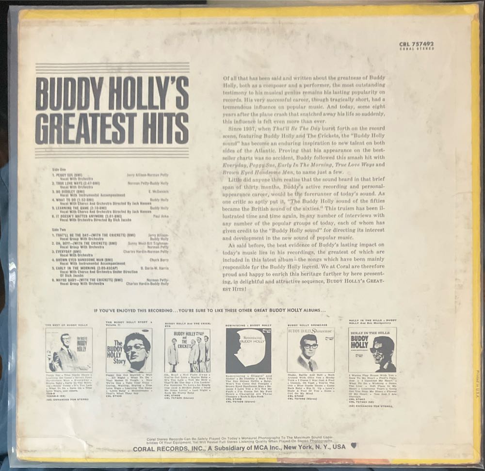 Buddy Holly’s Greatest Hits - Holly, Buddy (12”) music collectible - Main Image 2