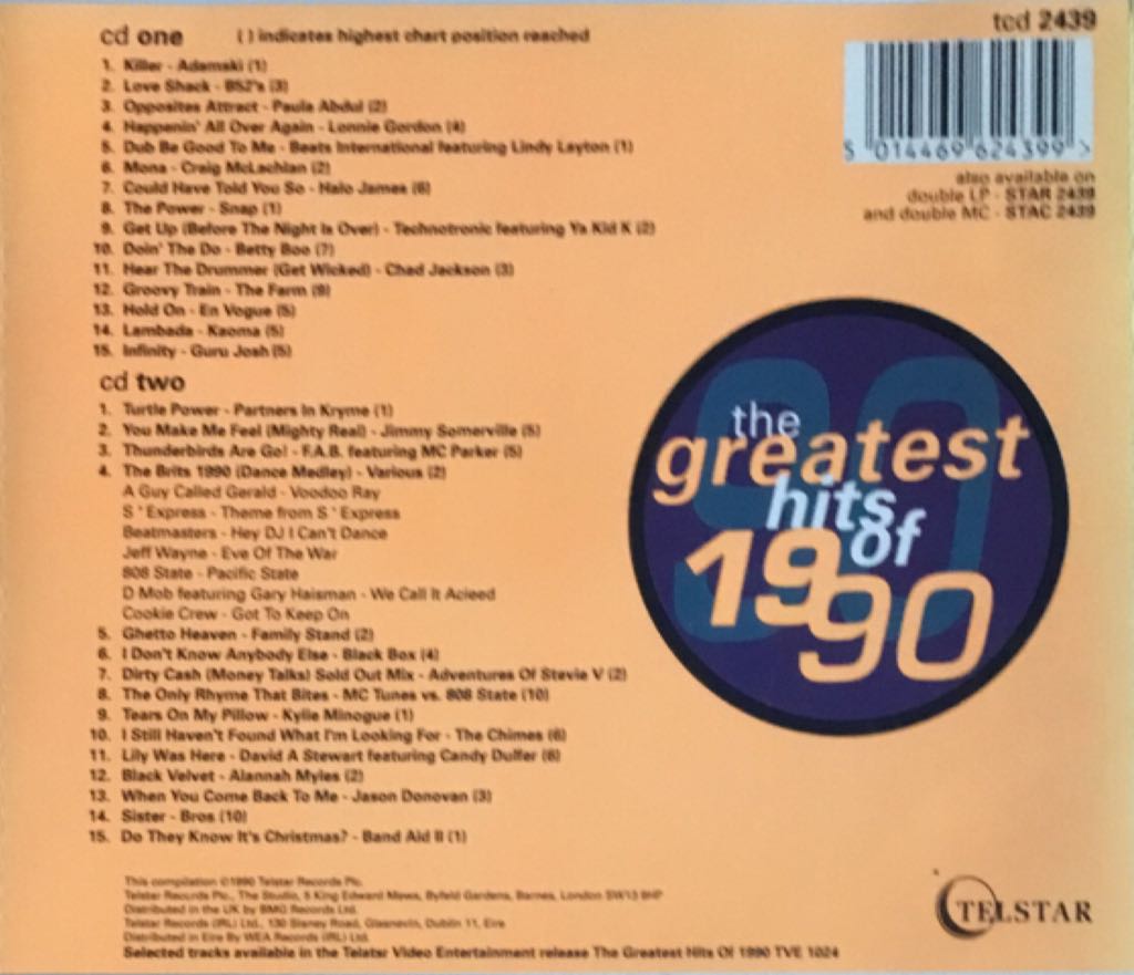 The Greatest Hits Of 1990 - Verzamel 90 (CD - 117) music collectible [Barcode 5014469624399] - Main Image 2