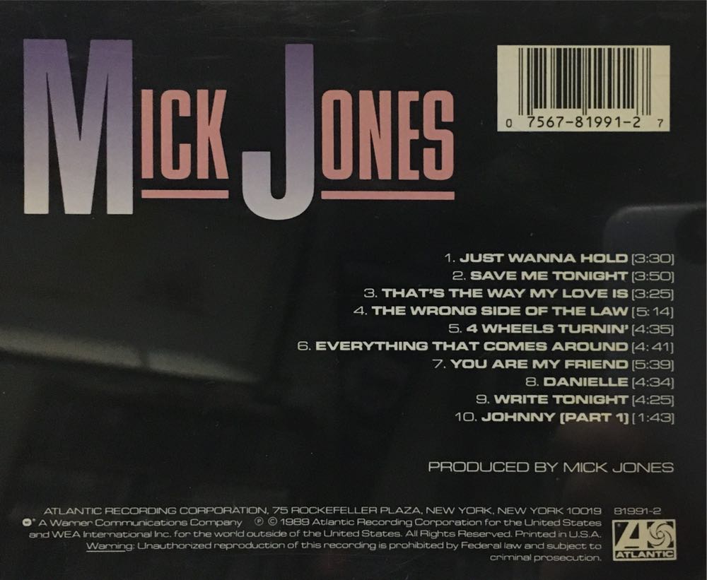 Mick Jones - Mick Jones (CD - 42:18) music collectible [Barcode 075678199127] - Main Image 2