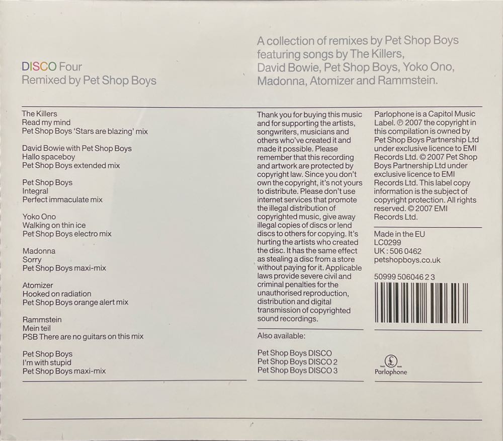 Disco 4 - Pet Shop Boys (CD - 5628) music collectible [Barcode 5099950604623] - Main Image 2