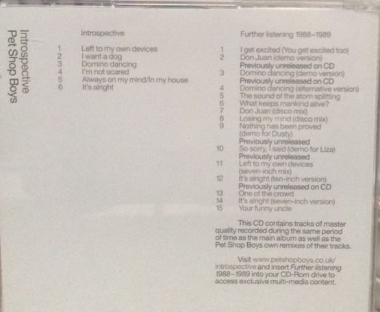 Pet Shop Boys (03b) - Introspective / Further Listening 1988-1989 - Pet Shop Boys (CD - 120) music collectible [Barcode 724353050726] - Main Image 2